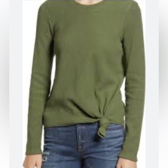 NWOT Madewell Knot Front Ribbed Long Sleeve Top in green - Picture 1 of 7